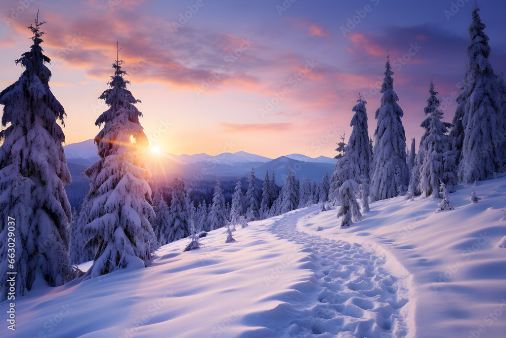 Winter Wonderland, Snow-Covered Fir Trees in the Carpathian Mountains