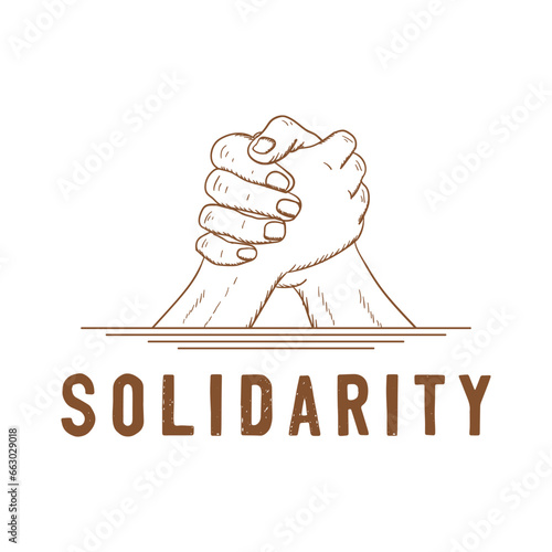 Vintage Retro Two Hands Holding Each Other for Peace Unity or Solidarity Illustration