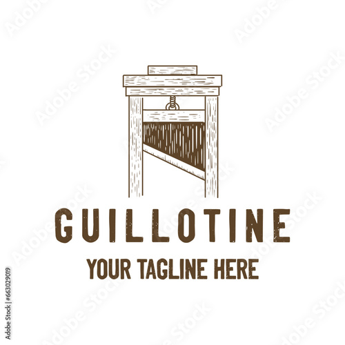 Vintage Retro French Wooden Guillotine Illustration