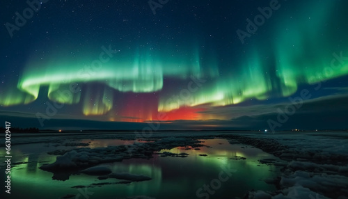 Majestic mountain range illuminated by aurora polaris in arctic night generated by AI © djvstock