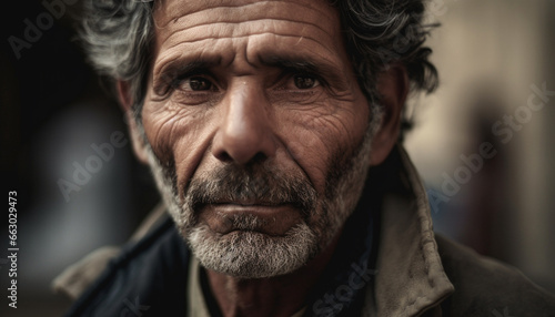 Serious senior man with gray hair and beard looking confident generated by AI