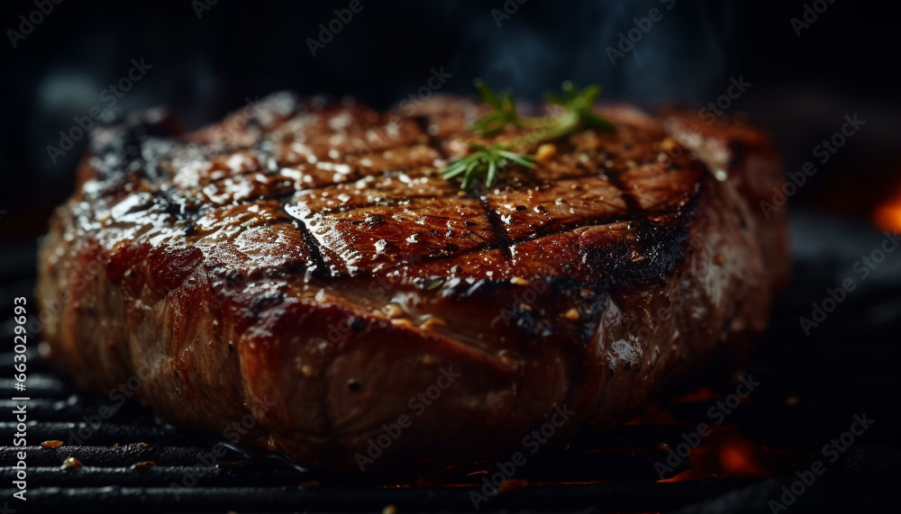 Grilled steak plate with juicy, tender fillet and strip steak generated by AI