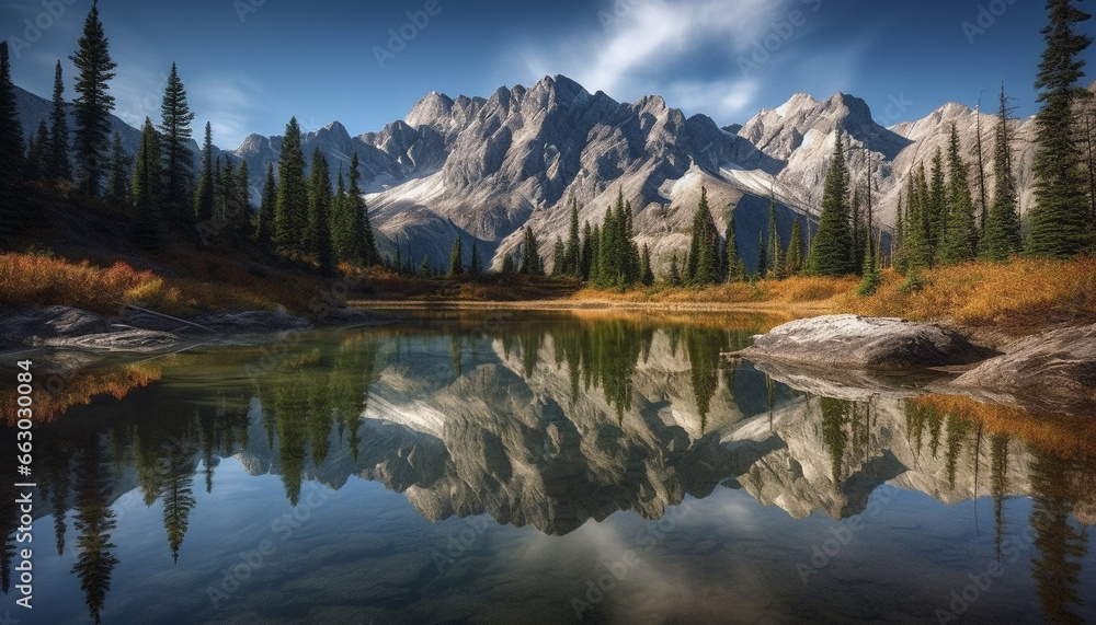 Majestic Rocky Mountains reflect natural beauty in tranquil scene generated by AI