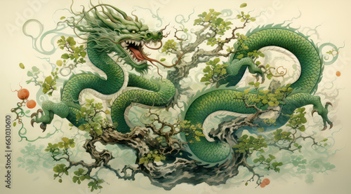 chinese green tree dragon according to the eastern calendar, generative ai