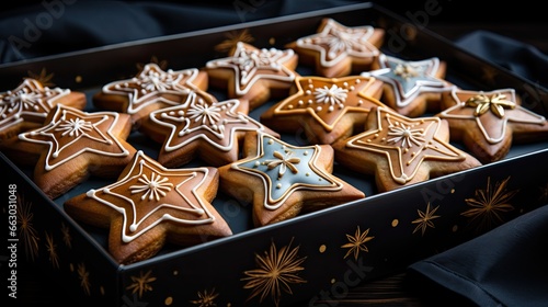 Gingerbread in the form of stars with a beautiful glaze. New Year's baking © StasySin