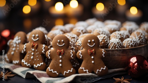 Gingerbread men on a baking sheet. Christmas pastries.