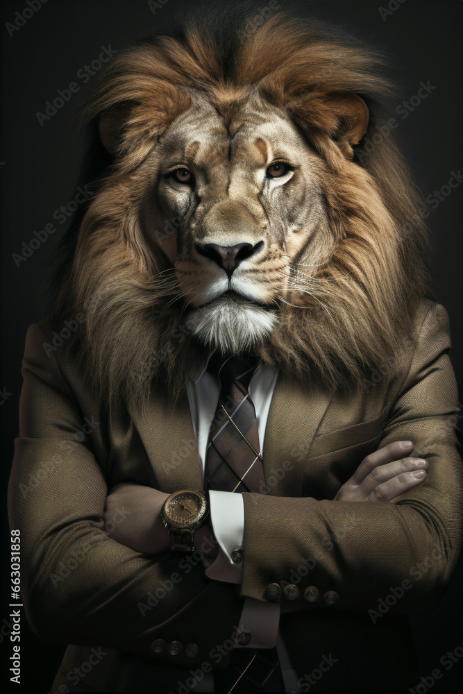 Portrait of a Successful Business Lion Businessman with Suit and Tie building Wealth Money Fortune Portrait of a Successful Business Lion Businessman with Suit and Tie building Wealth Money Fortune