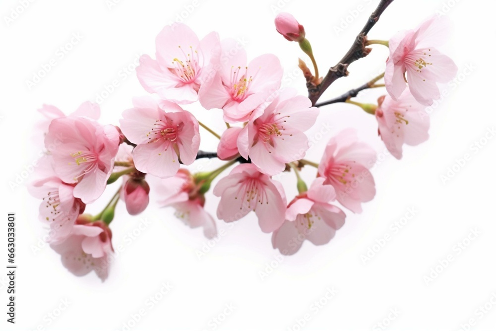 Pink sakura flower on white background. Generative AI