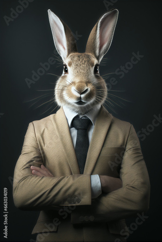 Portrait of a Successful Business Rabbit Businessman with Suit and Tie building Wealth Money Fortune © hotstock