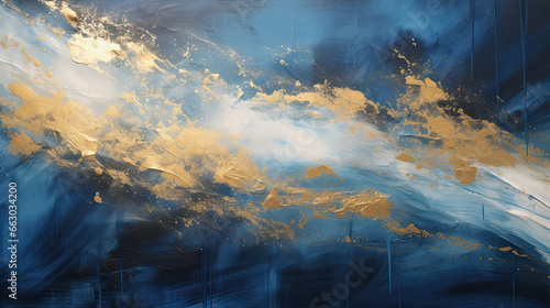 Abstract dark blue and gold painting on canvas background © Ziyan Yang