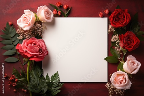 Flowers composition on wooden background. Flat lay  top view  copy space  Ai Generated