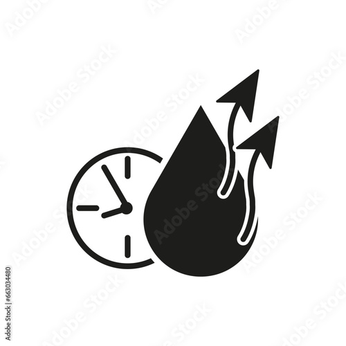 Drying time icon. Water drop with clock symbol. Vector illustration. EPS 10.