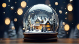 Winter Wonderland, Festive Snowball with Charming Snowfall and Enchanting Cottage