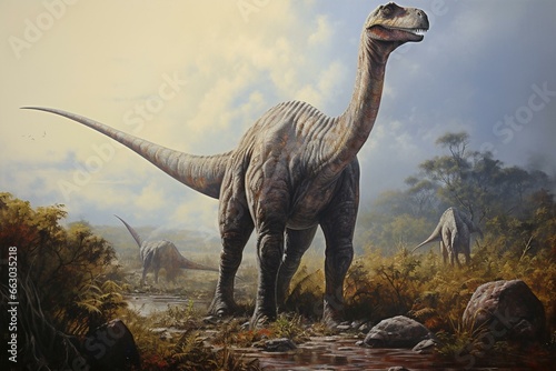 Large long-necked dinosaur. Generative AI © Phoenix