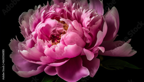 Vibrant peony blossom, on dark background, exudes elegance generated by AI