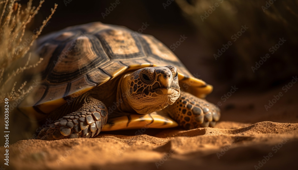 A cute turtle crawling slowly in the wild, its shell pattern generated by AI A cute turtle crawling slowly in the wild, its shell pattern generated by AI