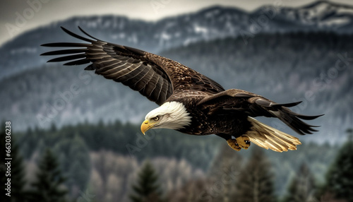 Majestic bald eagle soaring in the wild, symbolizing freedom and strength generated by AI