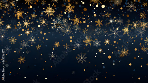 Golden Winter Wonderland, Majestic Gold and Navy Snowflakes on a Winter Background