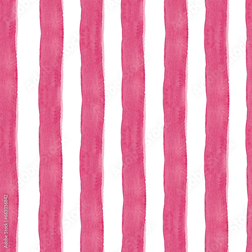 Watercolor stripes on white background. Pink and white striped seamless pattern. Watercolour hand drawn stripe texture. Print for cloth design, textile fabric, wallpaper, wrapping, tile
