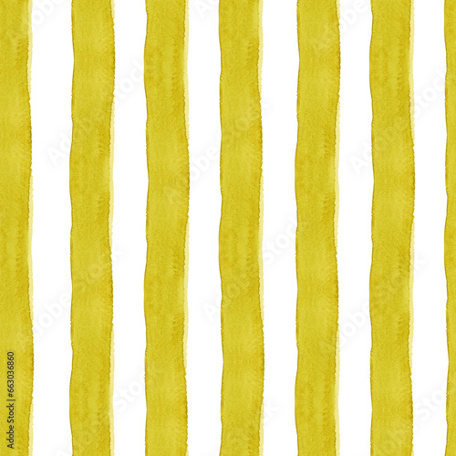 Watercolor stripes on white background. yellow and white striped seamless pattern. Watercolour hand drawn stripe texture. Print for cloth design, textile fabric, wallpaper, wrapping, tile