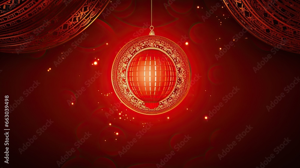 Luxury Chinese element with Chinese lantern  with flower on the glitter background AI Generative