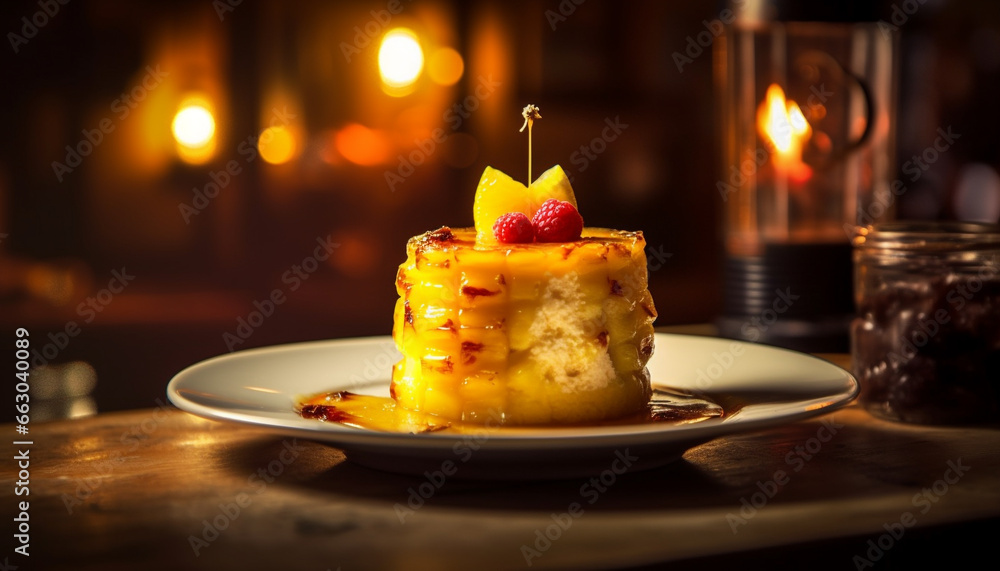 Gourmet dessert on table, sweet fruit slice, fresh homemade indulgence generated by AI - obrazy, fototapety, plakaty 