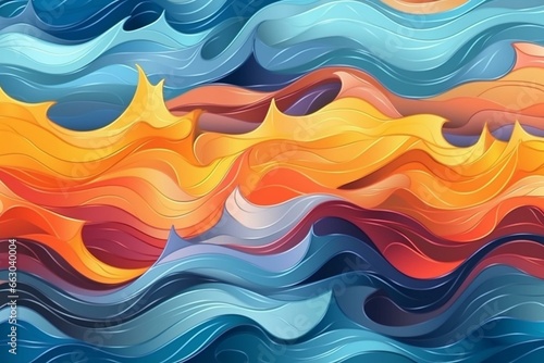 Modern, colorful water-like surface with waves. Abstract geometric backdrop. Generative AI