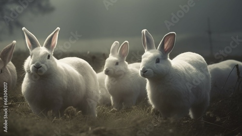 Cute baby rabbits running in the meadow, celebrating spring season generated by AI © djvstock
