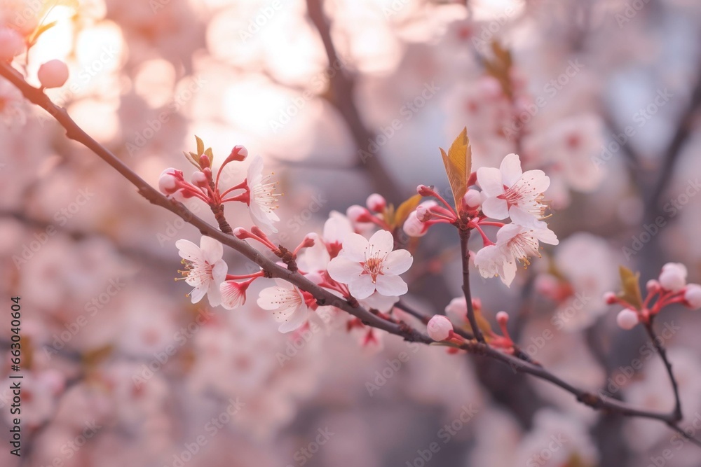 Beautiful cherry blossom in blooming spring. Vintage filter for a soft focus style. Generative AI