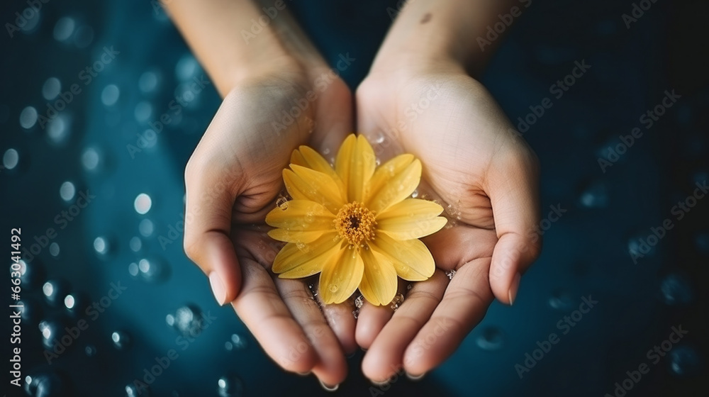 Hands with yellow flower Hands with yellow flower