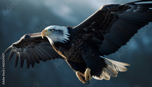 Majestic bird of prey flying, spreading wings, focused on freedom generated by AI