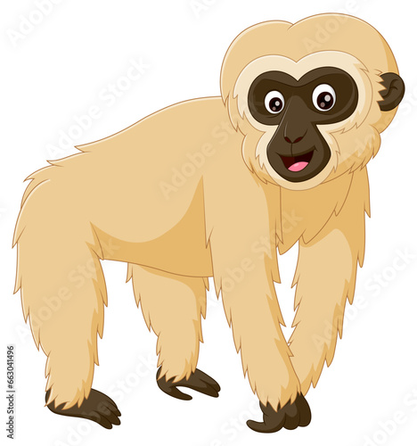 Cartoon smiling gibbon isolated on white background. Vector illustration