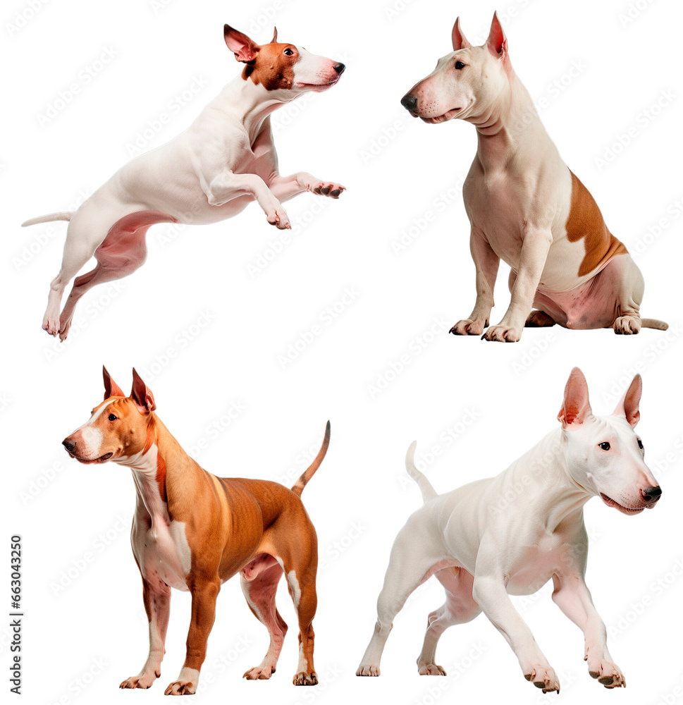 Set of Bull Terrier (Jumping, Sitting, Standing, Running)