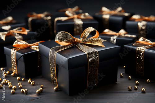 gift box with ribbon, shopping cart, black friday cyber monday © fadi