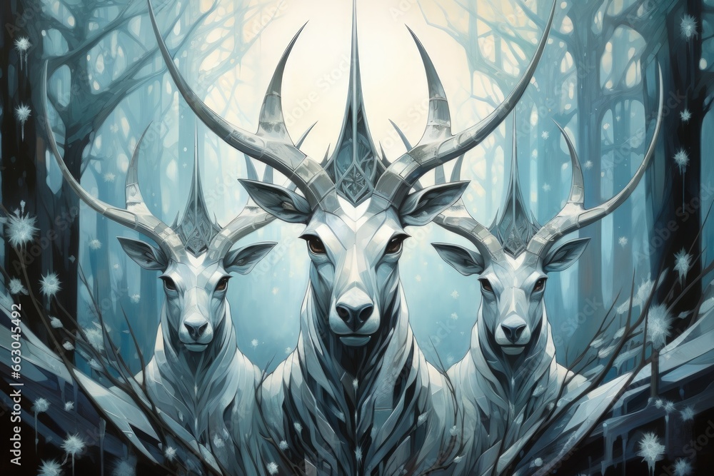 Majestic unicorns with shimmering silver horns - Generative AI - obrazy, fototapety, plakaty 