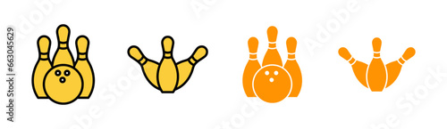 Bowling icon set for web and mobile app. bowling ball and pin sign and symbol.
