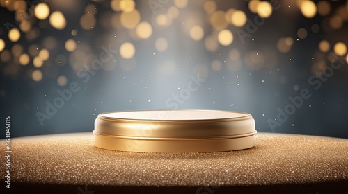 Luxury gold podium mockup product with flower on the glitter background AI Generative