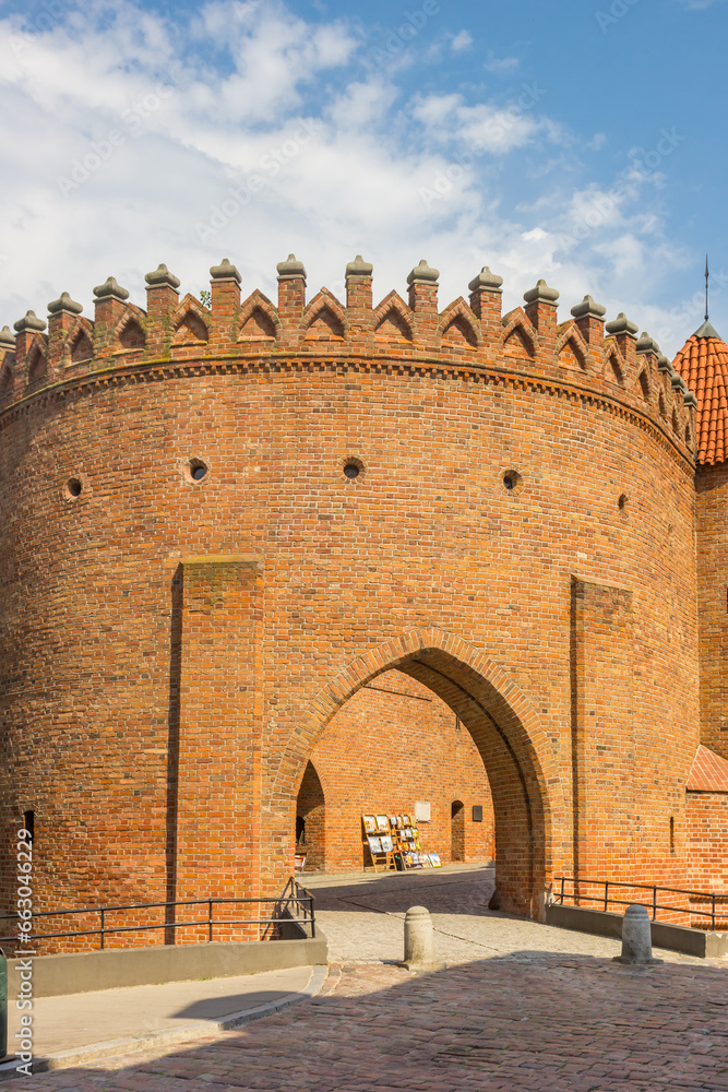 Entrance to the historic Barbican building in Warsaw, Poland