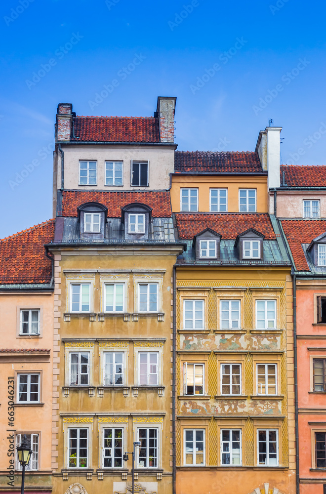Colorful houses on the old town market square in Warsaw, Poland