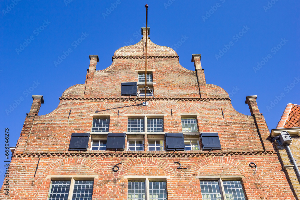 Shutters on the facade of a historic house in Deventer, Netherlands