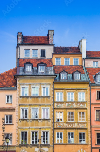 Colorful houses on the old town market square in Warsaw, Poland