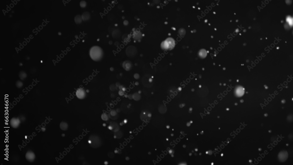 Snowflakes flying. Ice crystals. Abstract illustration of shimmering particles beautiful winter night december sky on dark background.
