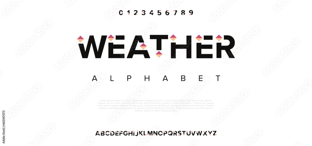 Weather Modern minimal abstract alphabet fonts. Typography technology, electronic, movie, digital, music, future, logo creative font. vector illustration. - obrazy, fototapety, plakaty 