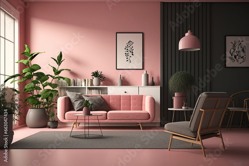 The living room in the ed image has a pink wall. Generative AI photo