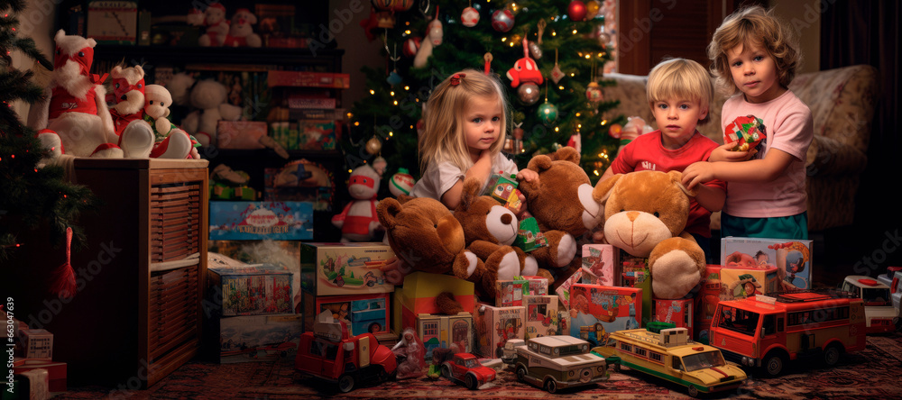 Step into a Nostalgic Christmas Morning in the 60s: Children Surrounded by an Array of Retro Toys, Embracing the Magic of Yesteryears' Holiday Season
Step into a Nostalgic Christmas Morning in the 60s: Children Surrounded by an Array of Retro Toys, Embracing the Magic of Yesteryears' Holiday Season
