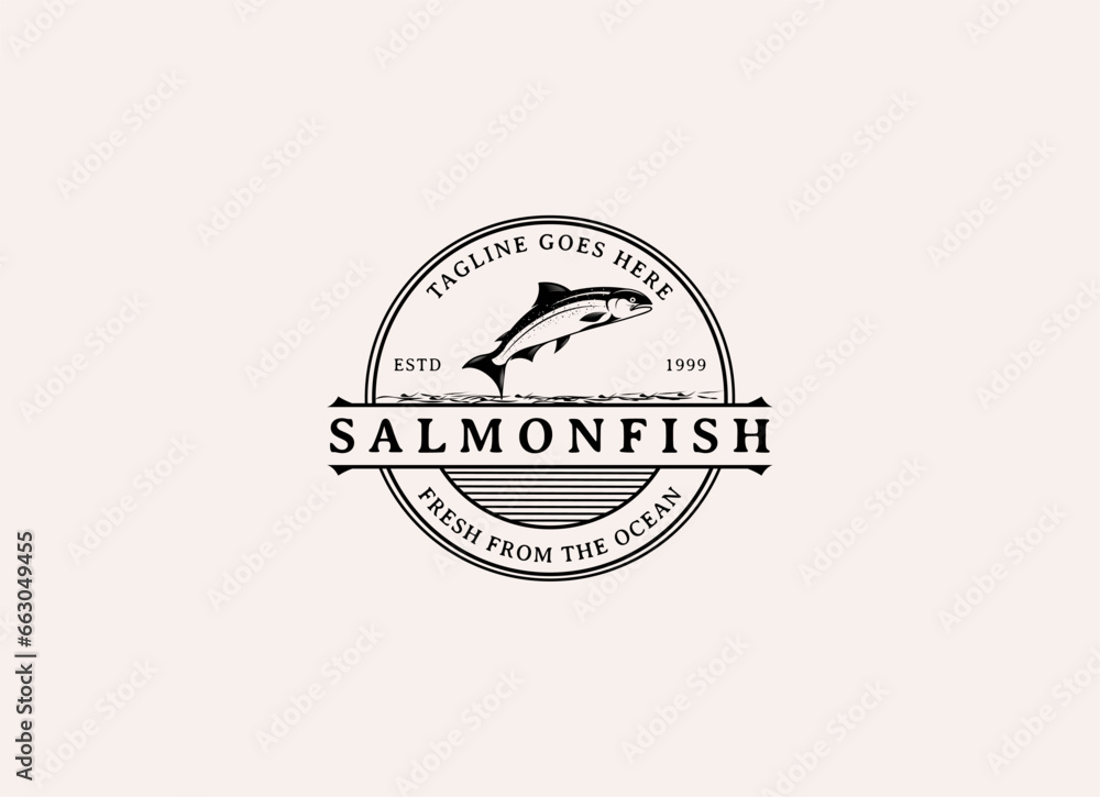 Fototapeta premium salmon fish logo seafood label badge vector sticker download