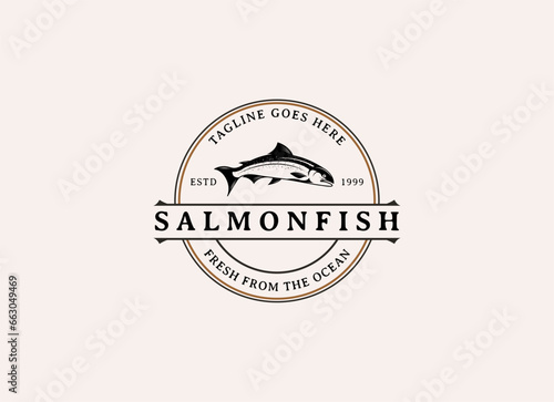 salmon fish logo seafood label badge vector sticker download