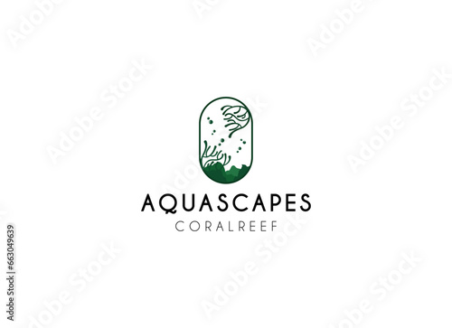 Coral aqua scapes logo design. Minimalist aquascapes logo
