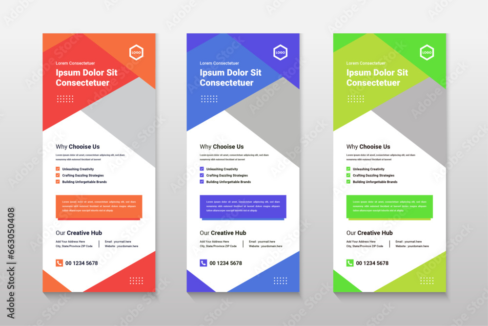 Fototapeta premium Advertising roll-up banner, modern design for marketing presentations, conferences, seminars, banner template to promote marketing products and services