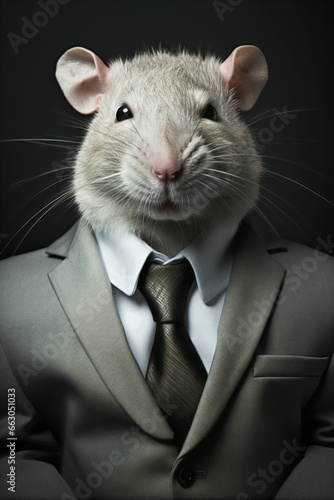 Portrait of a Successful Business Rat Businessman with Suit and Tie building Wealth Money Fortune